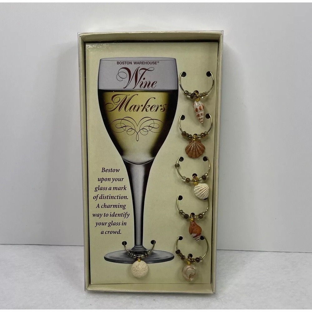 Set of 6 Wine Glass Wine Markers Boston Warehouse Sea Shells Beach